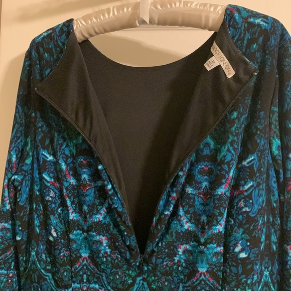 Maggy London Midi Dress, Dressy Professional, 3/4 sleeve, Blues/Greens, Back Zip - Picture 7 of 12